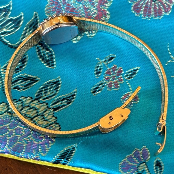 Vintage Armitron Gold Tone Oval Diamond Bezel Quartz Watch Dainty Cocktail 80s main image 10